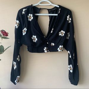 🇺🇦Zara Black Floral Crop Top Blouse